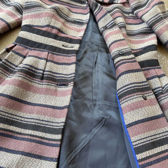 Anthropologie Elevenses Pattern Makers Coat Sz 6 Stripe Colorblock Bow Shoulder - Picture 6 of 12